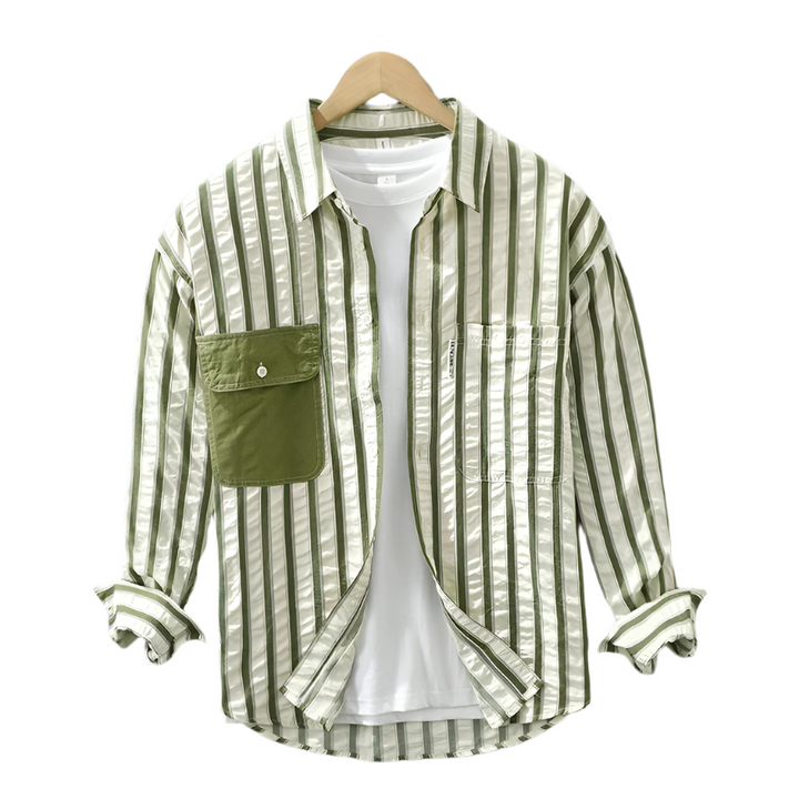 Latitude Stripes Oversized Long Sleeve Button-Up