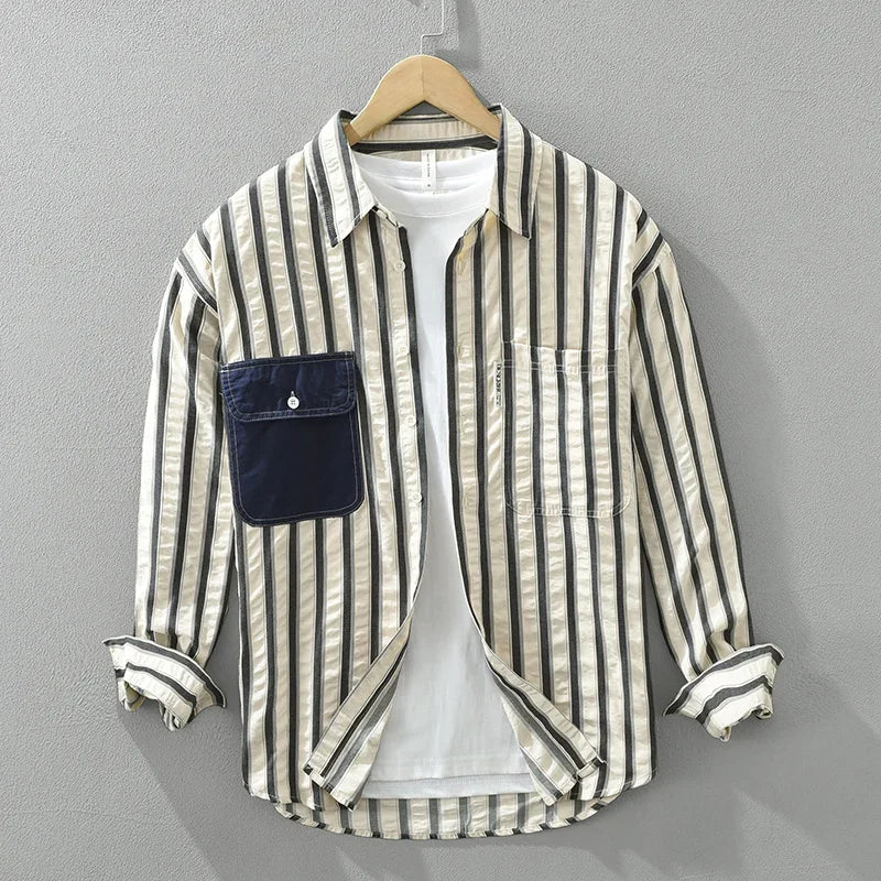 Latitude Stripes Oversized Long Sleeve Button-Up